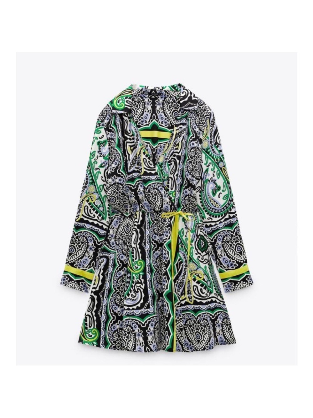 Zara Green Paisley Print Tie Waist Shirt Dress Small
